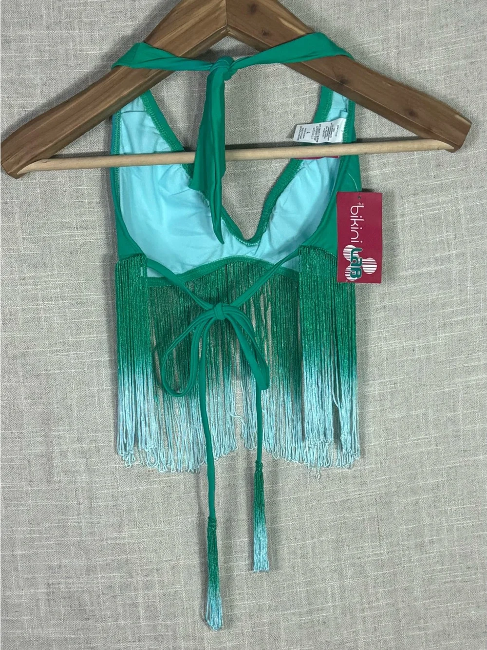 NWT Bikini Lab Ombré Fringe Triangle Bikini Top Green Size Large